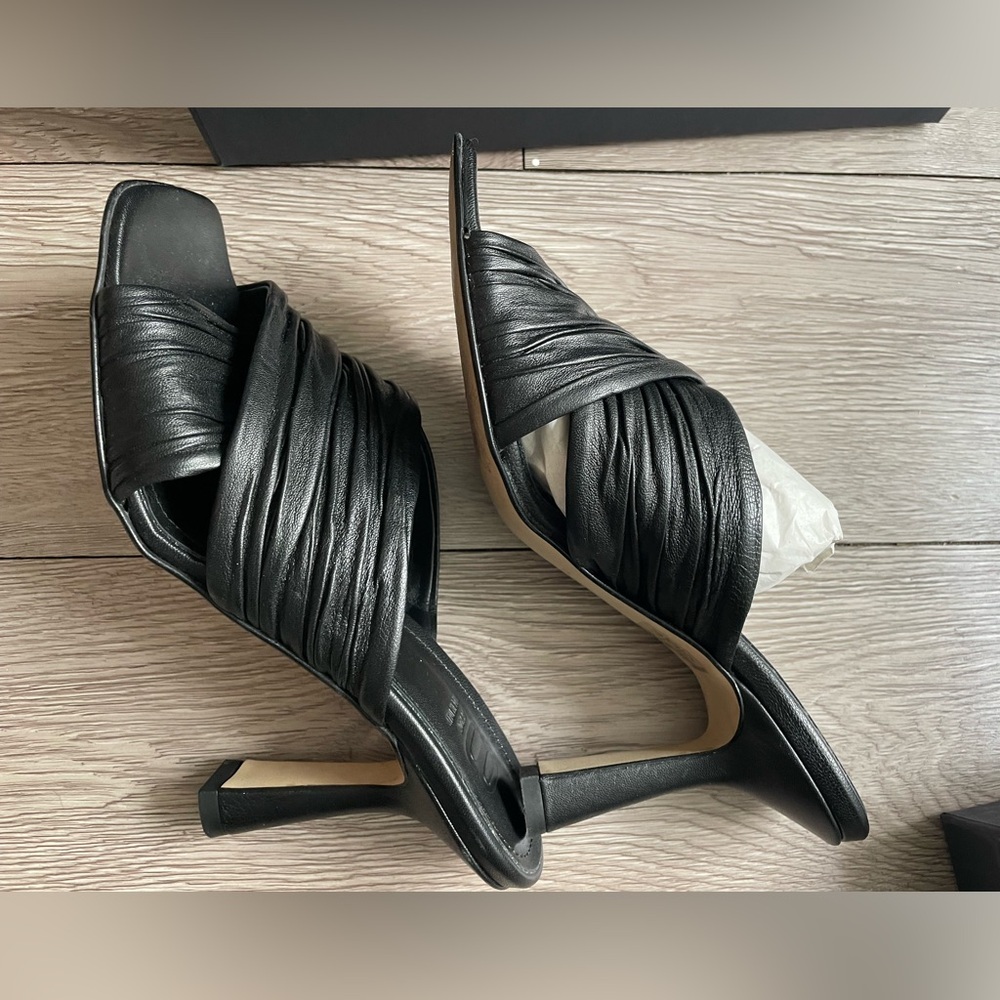 8 by yoox Black Soft Leather slide Heel Sandals 39